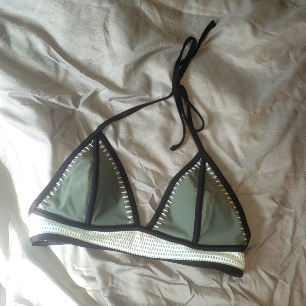 4 for $15 Olive green crochet accent swim top